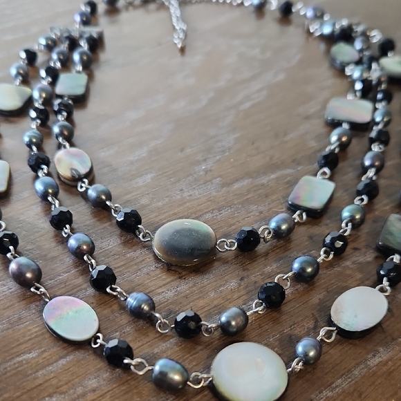 Multi-Layered Black and Silver Tone Necklace - Picture 2 of 7